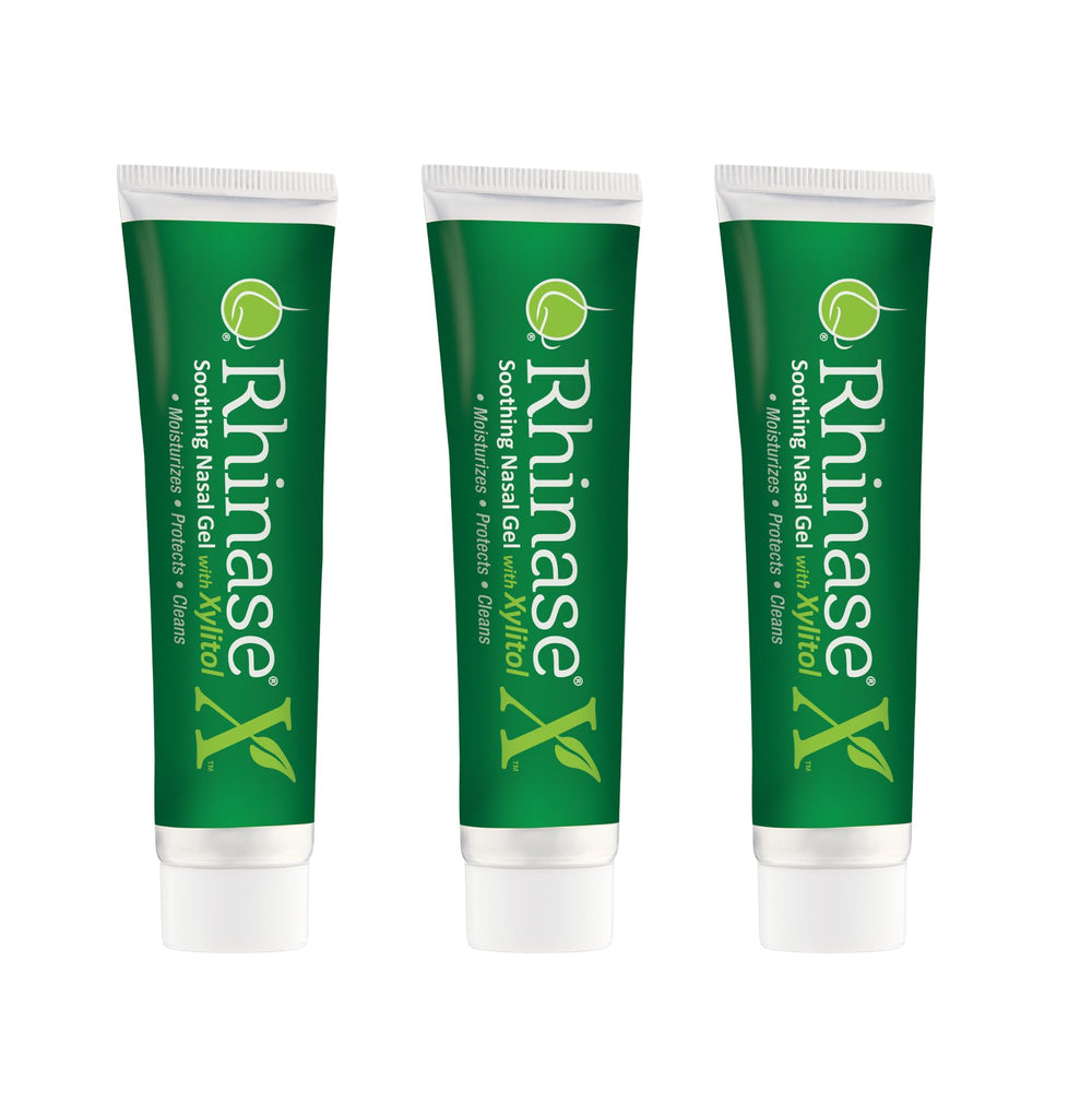 Rhinase X Gel 3 Pack bottles front show drug-free relief for nasal dryness