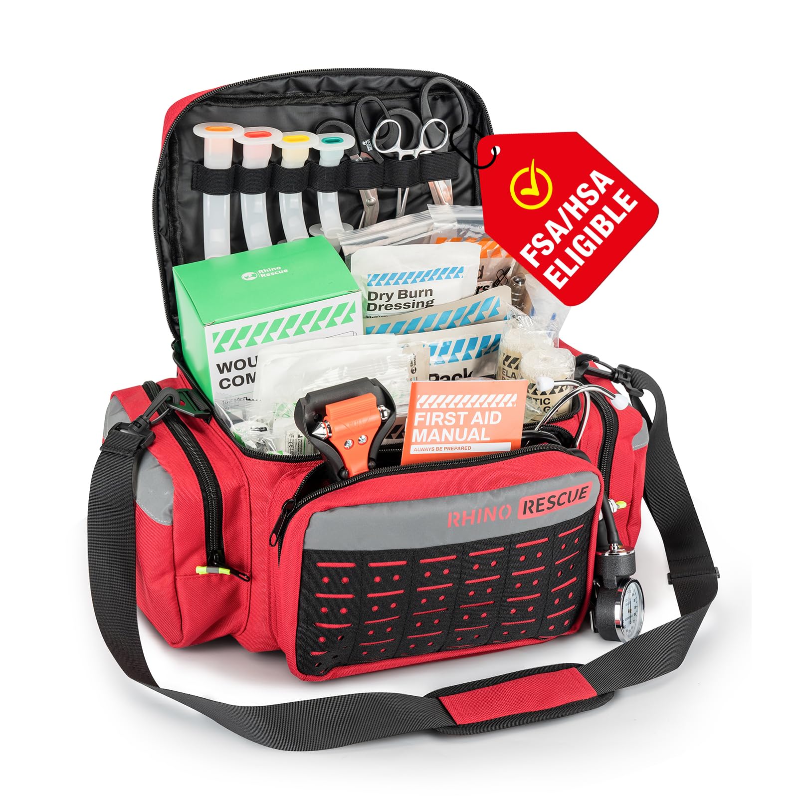 RHINO RESCUE EMT bag front view showing organized readiness for rapid response.