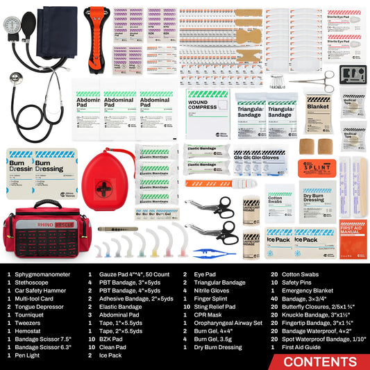 RHINO RESCUE EMT bag open compartments for quick access to 300+ supplies.