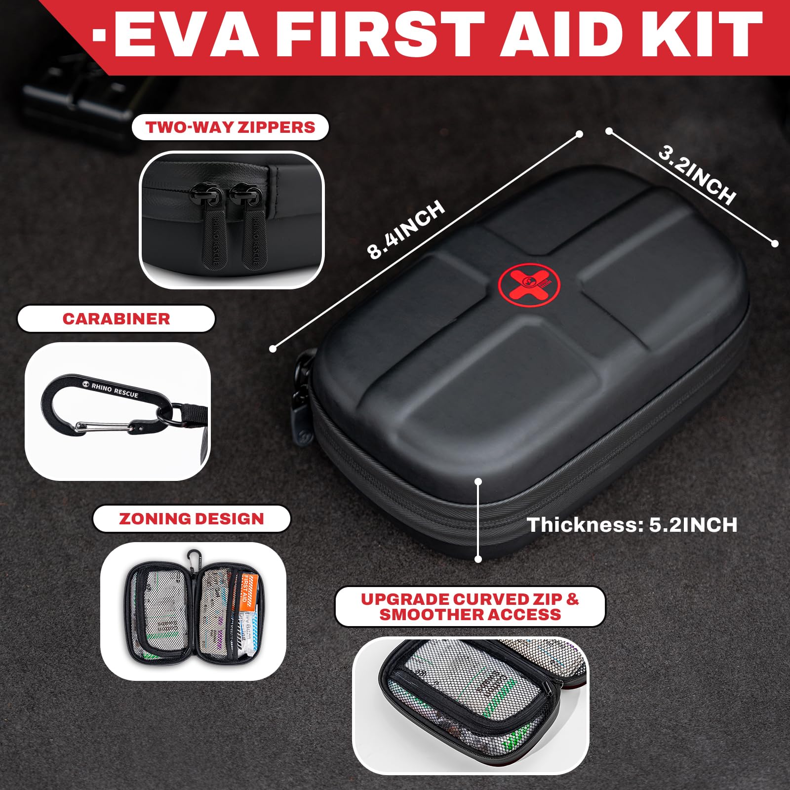 RHINO RESCUE kit interior with organized, quick-access compartments