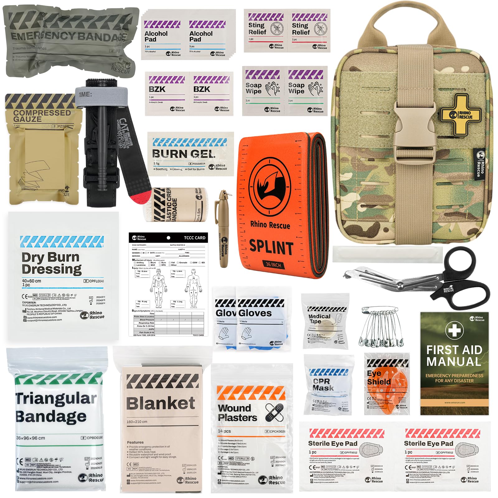 RHINO RESCUE IFAK in camouflage pouch with organized compartments for quick access