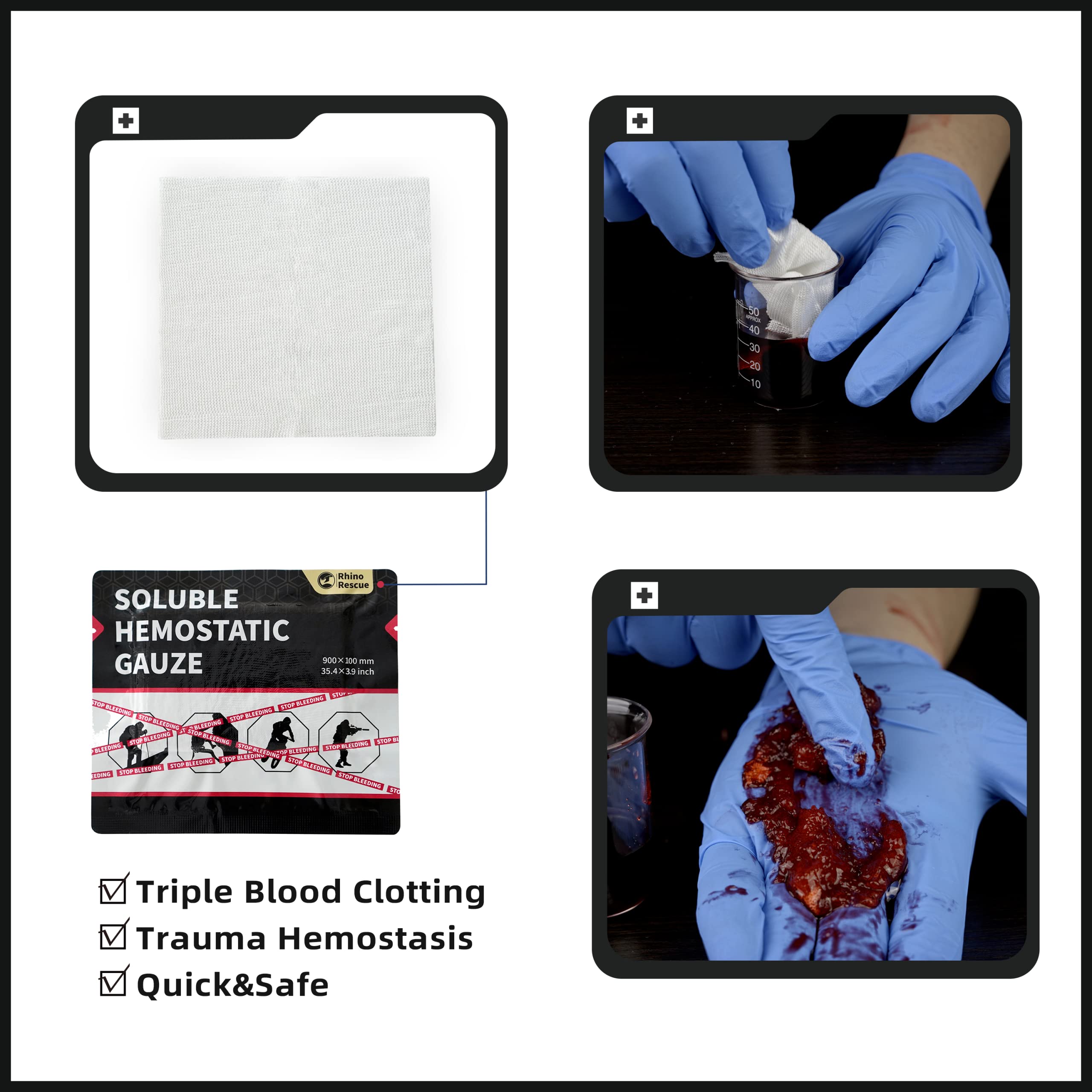 Rhino Rescue gauze in IFAK kit ready for field trauma use.
