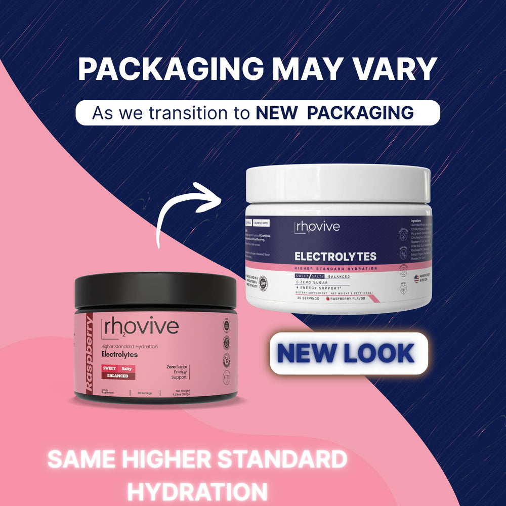Rhovive electrolyte powder mixing glass shows fast solubility for post-workout recovery.