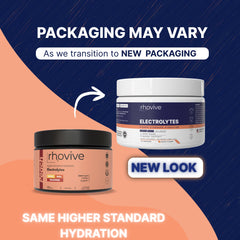 Rhovive peach electrolyte bottle side view showing compact travel-friendly package