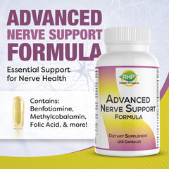 RHP Nerve Support capsules close-up showing easy daily dosing