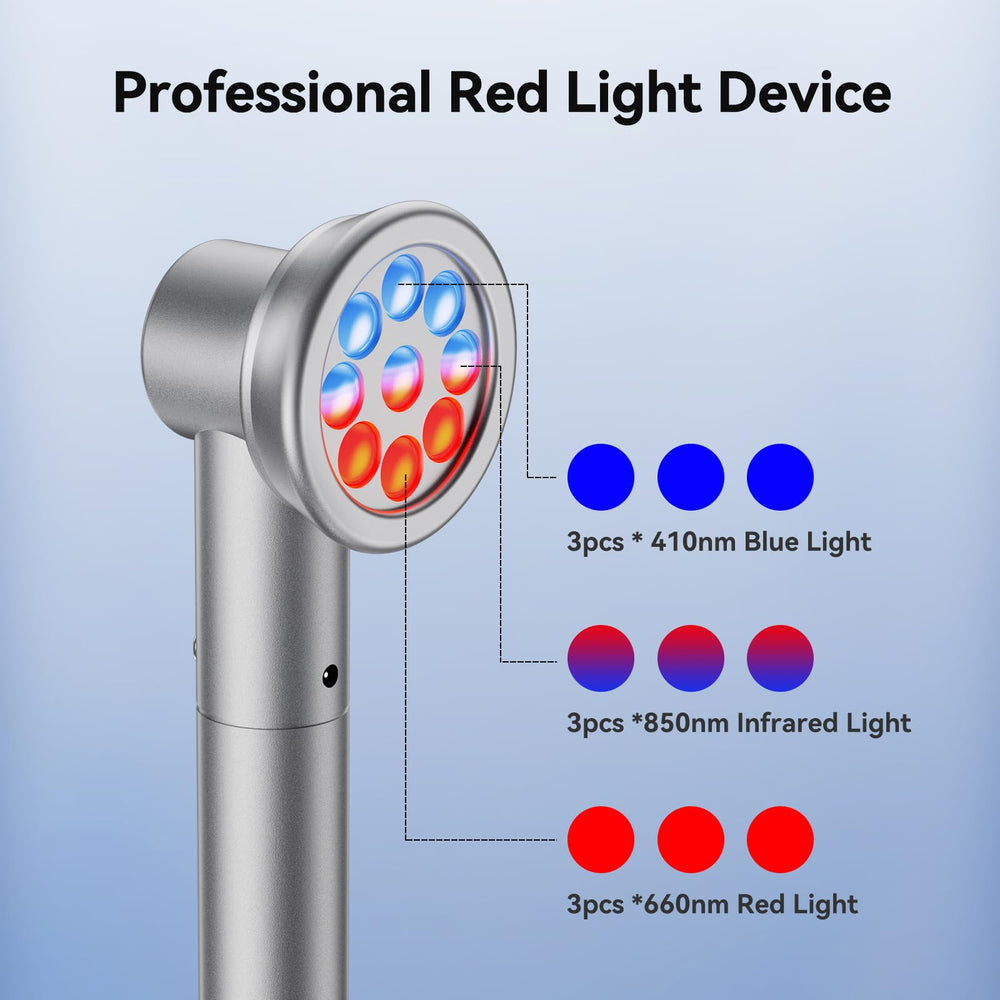 RICIAL device showing red and near-infrared mode for soothing warmth