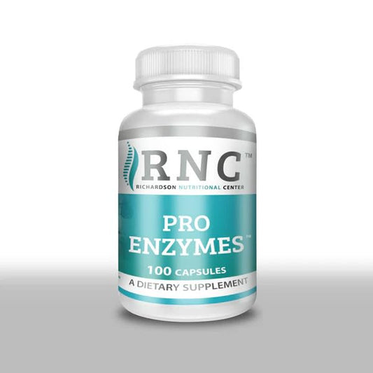 Richardson Nutritional Center Pro Enzymes bottle highlights a daily digestive supplement