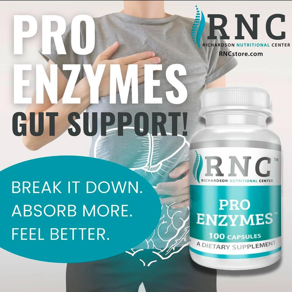 Richardson Pro Enzymes packaging communicates a practical 100-capsule supply