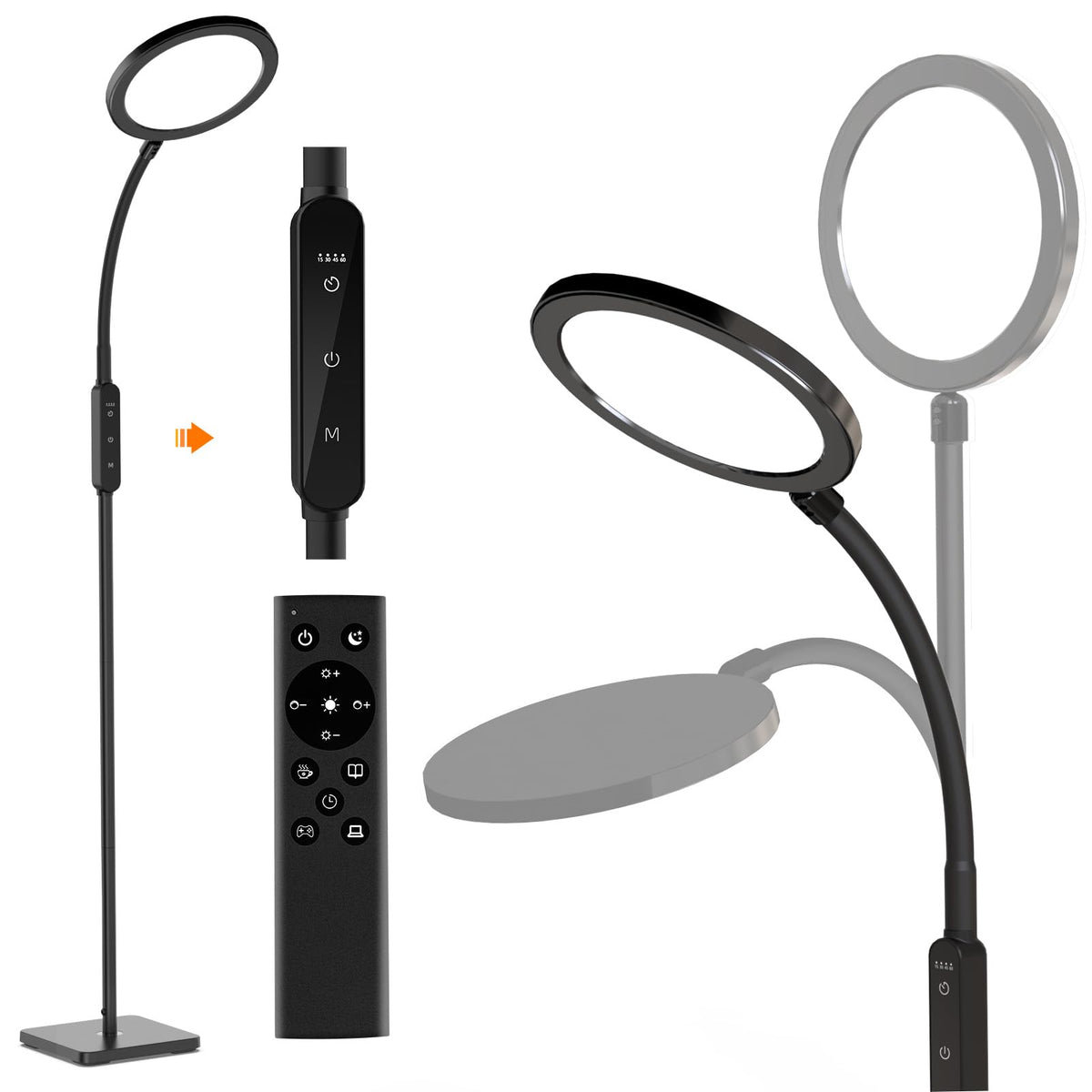 RICIAL 2-in-1 lamp in living room with daylight-style reading light