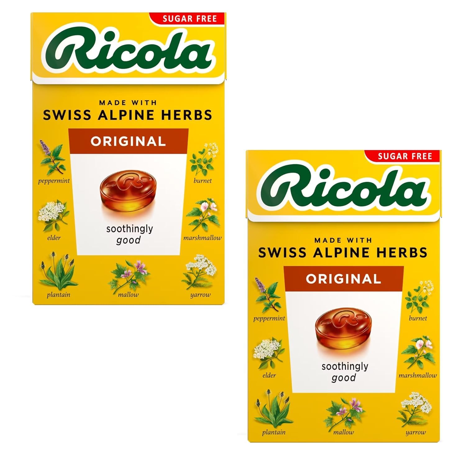 Ricola drops ingredients scene highlights natural herbs and Stevia sweetener.