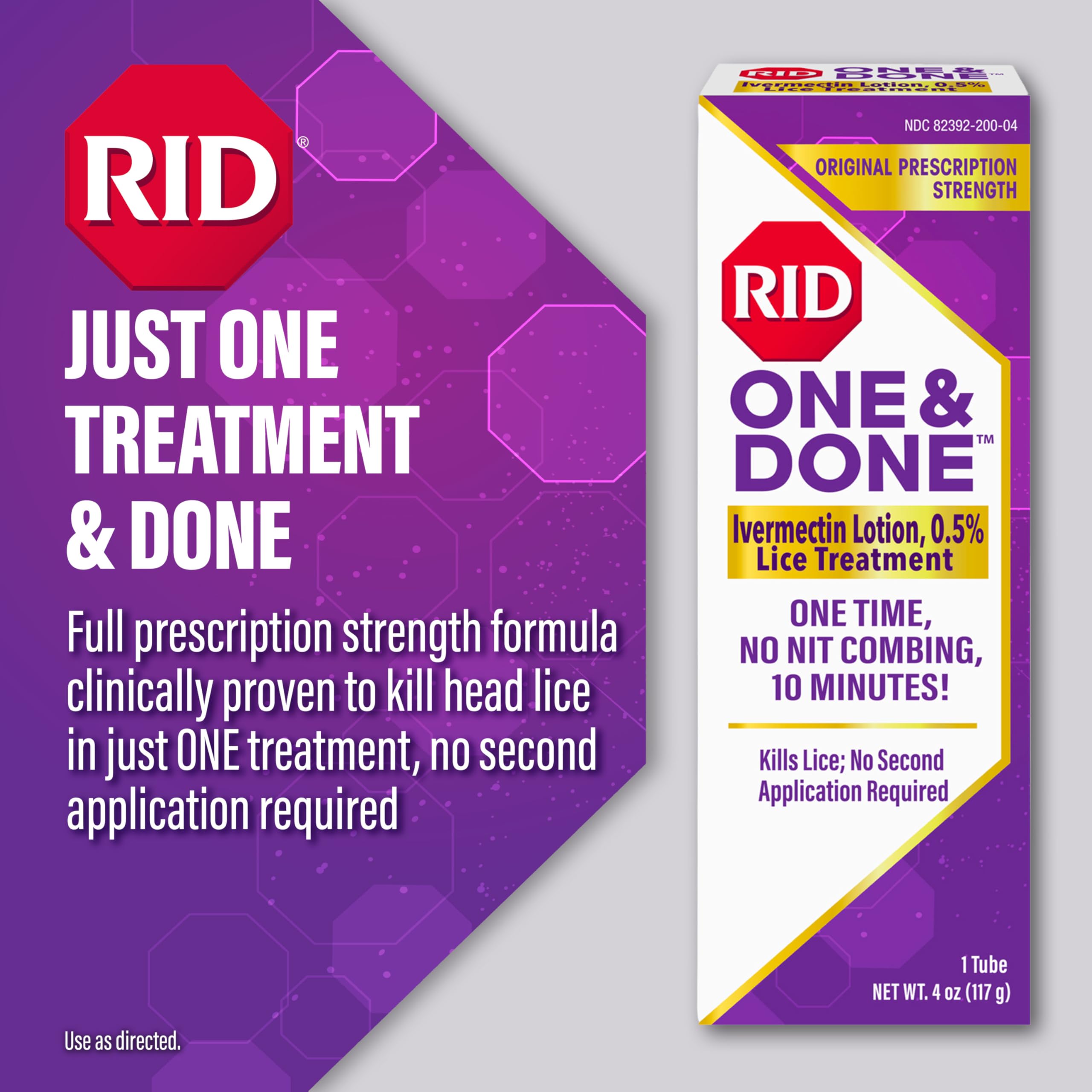 RID One & Done lotion bottle on display for convenient, one-step lice care.