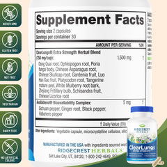 RidgeCrest ClearLungs capsules close-up showing non-drowsy daily supplement.
