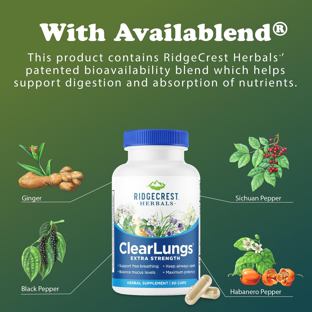 RidgeCrest ClearLungs bottle in a simple daily-use setting with water.