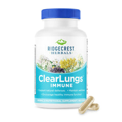 RidgeCrest ClearLungs Immune bottle label highlighting the lung-support blend