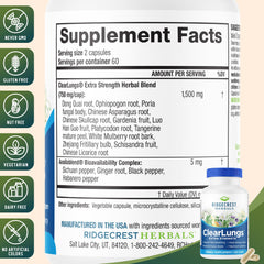 RidgeCrest ClearLungs ingredients label highlighting Gardenia Fruit and Platycodon.