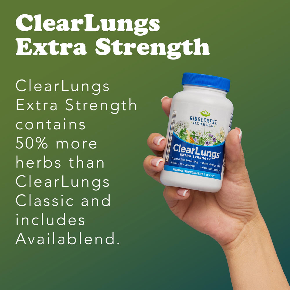 RidgeCrest ClearLungs vegan capsules emphasizing plant-based formulation.
