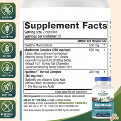 EpicBrain bottle with reishi mushrooms for calm focus and overall brain health