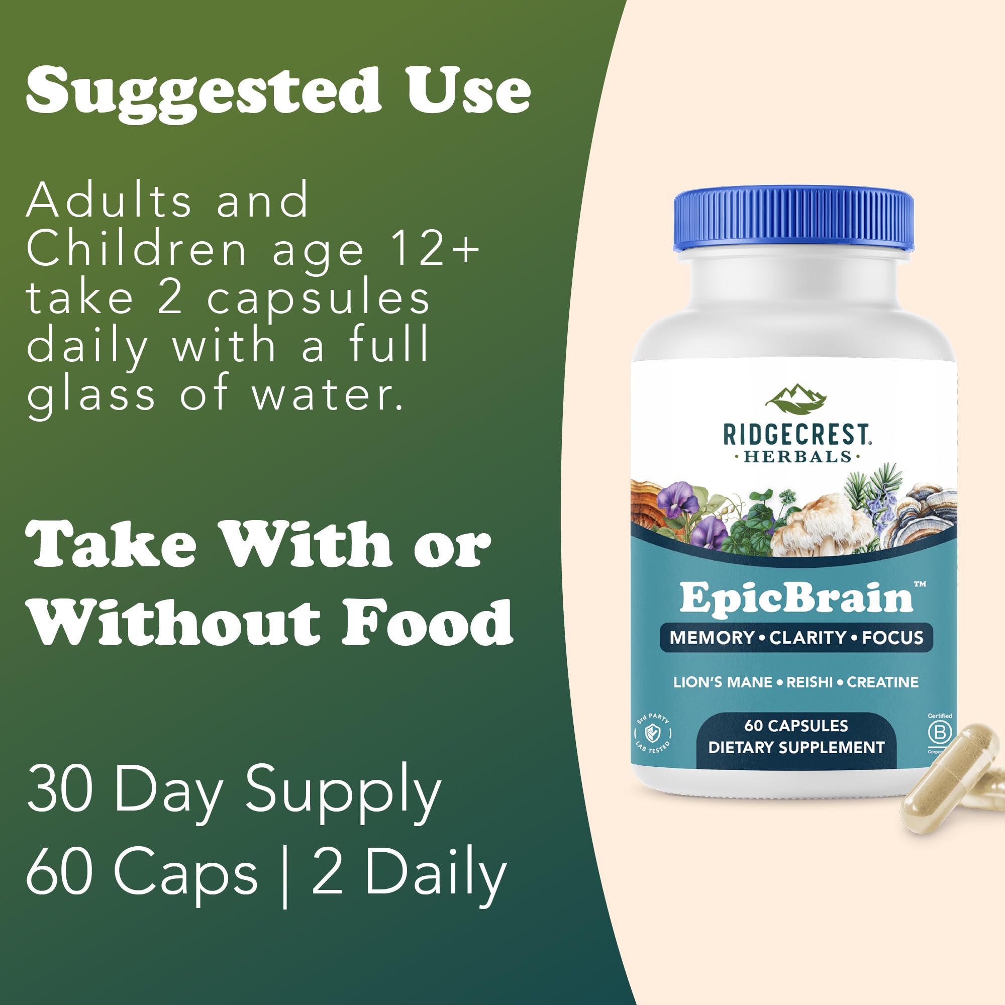 EpicBrain bottle with turkey tail mushrooms for cognitive support and resilience