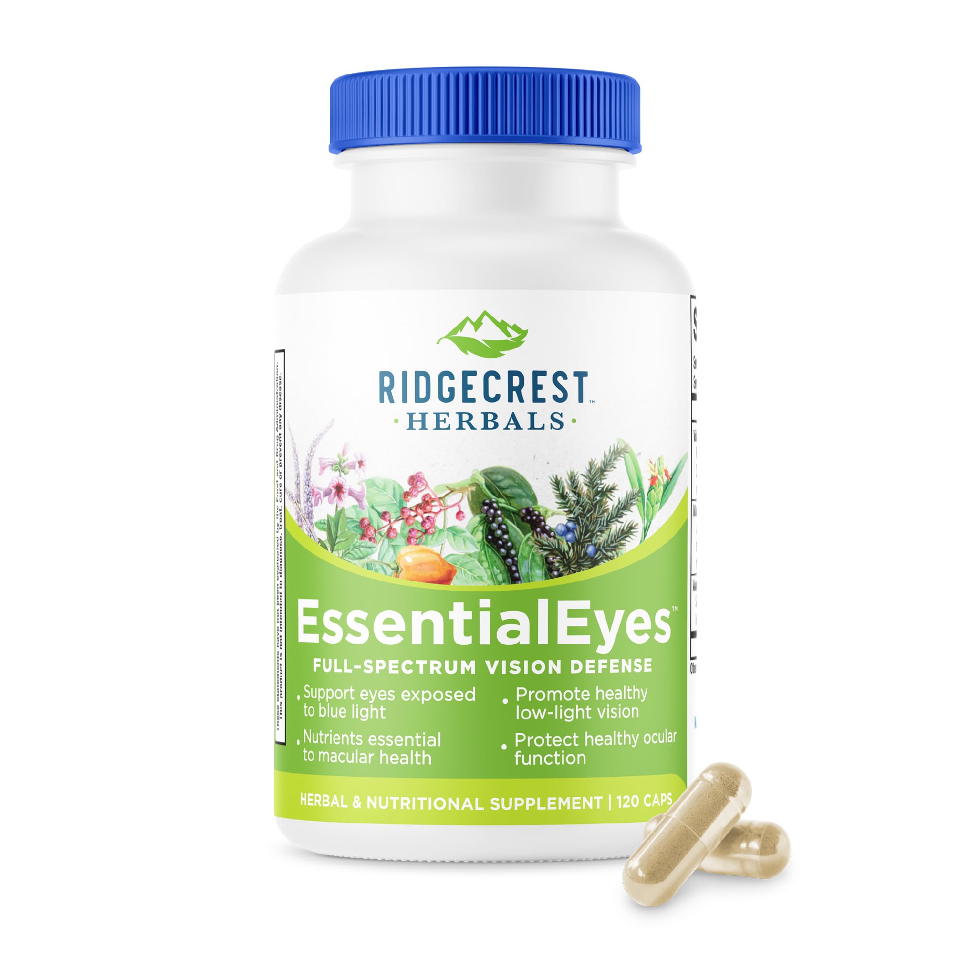 RidgeCrest EssentialEyes bottle-front, convenient eye health support for daily use