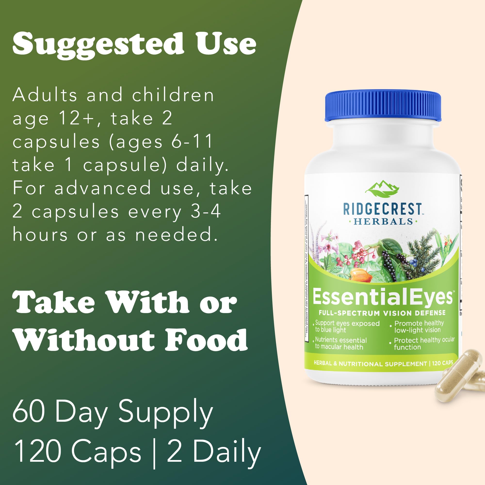 RidgeCrest EssentialEyes bottle-pour, smooth dosing for daily eye health