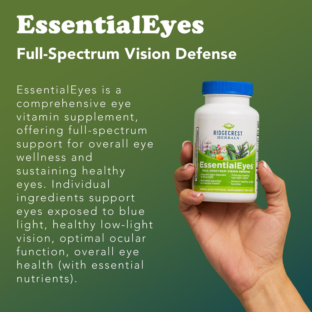RidgeCrest EssentialEyes ingredient-list, featuring Lutemax2020 and bilberry