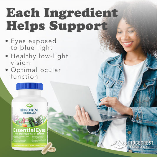 RidgeCrest EssentialEyes label-closeup, highlighting lutein and zeaxanthin for vision support