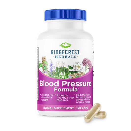 RidgeCrest Herbals Blood Pressure Formula bottle for daily use supporting circulatory balance.