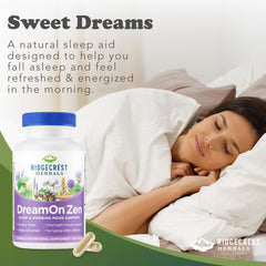 RidgeCrest DreamOn Zen ingredient blend close-up signals herbal sleep aids