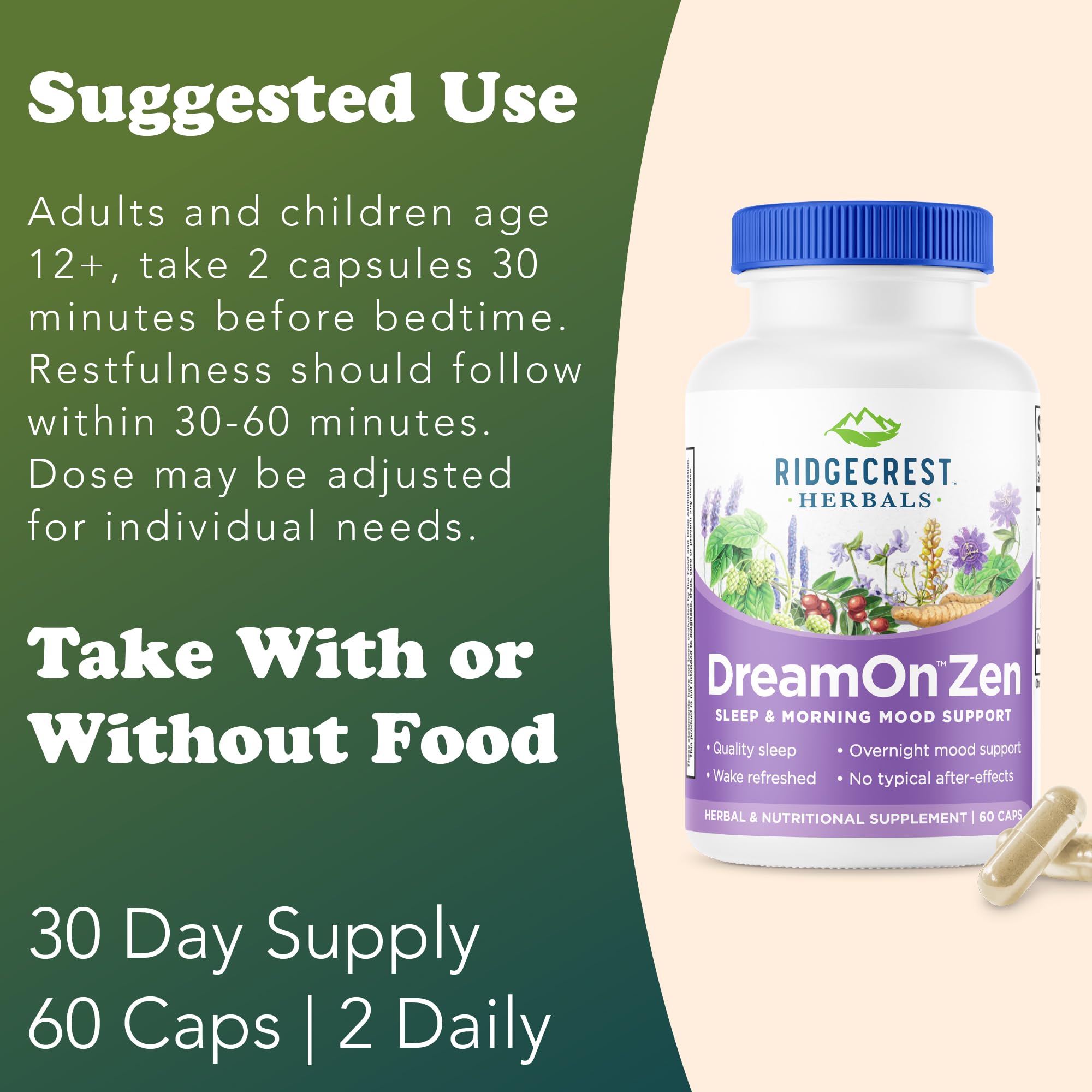 RidgeCrest DreamOn Zen packaging box on a nightstand suggests easy bedtime use