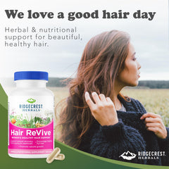 RidgeCrest Hair ReVive closeup capsules highlighting convenient nutrients