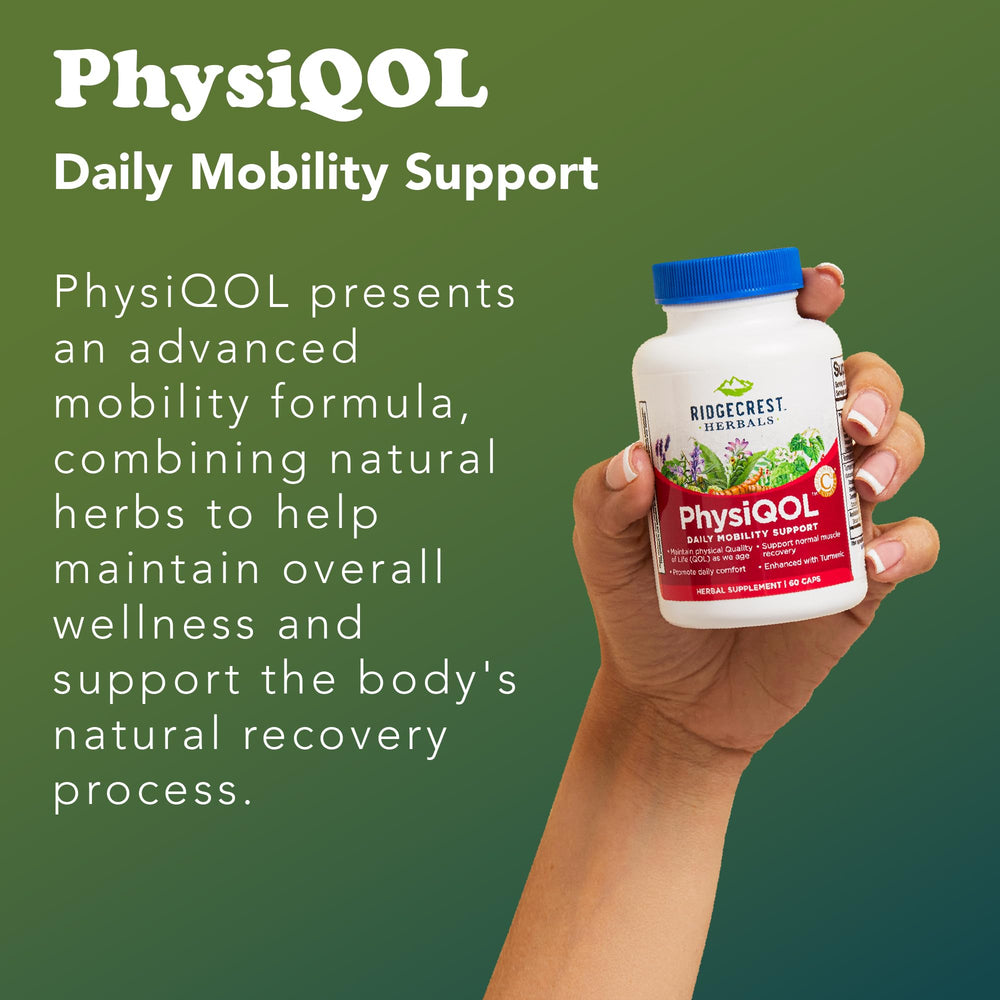 RidgeCrest PhysiQOL packaging image shows box and bottles for on-the-go routines.