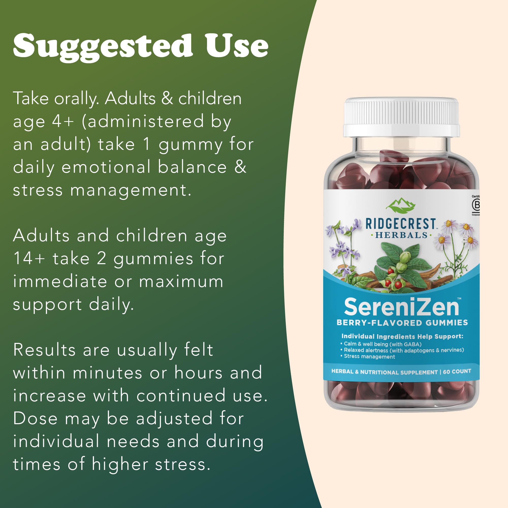 SereniZen packaging suggests gentle relaxation and wellness.