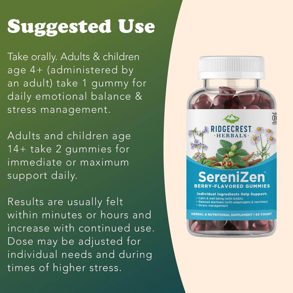 SereniZen packaging suggests gentle relaxation and wellness.
