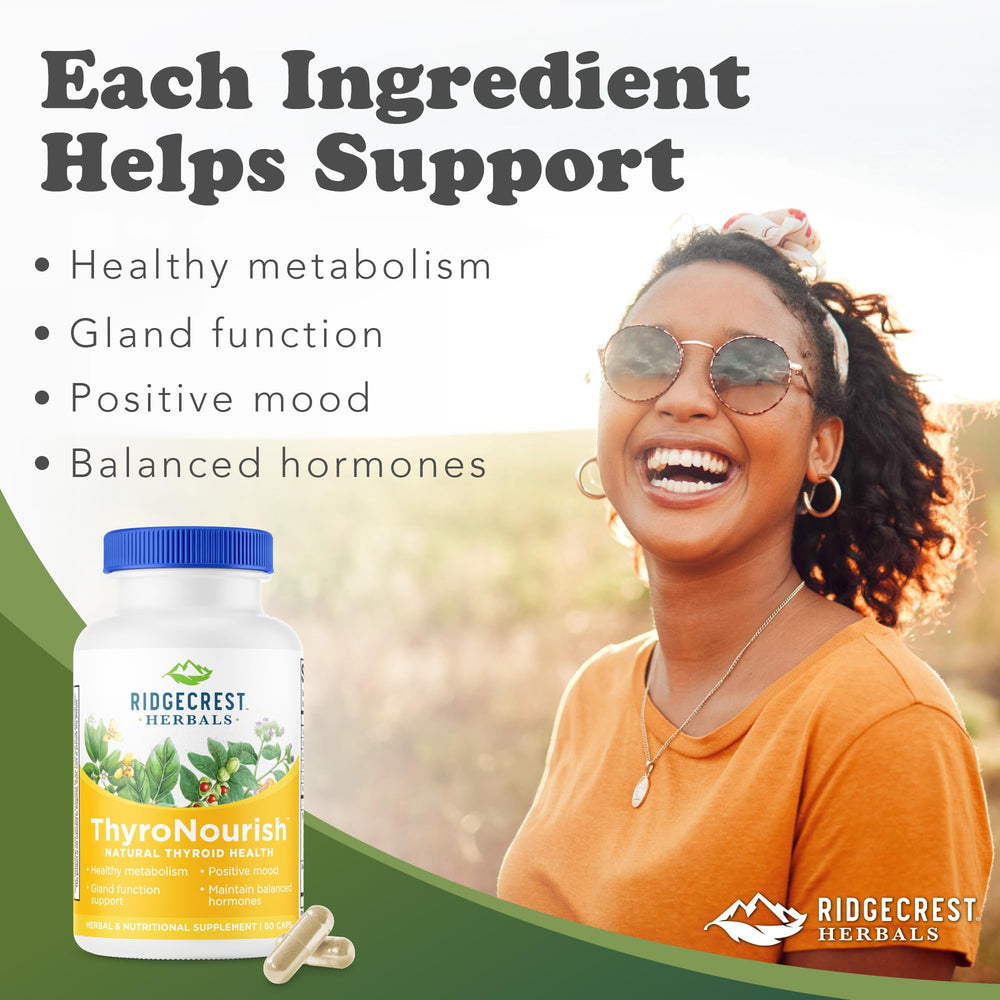 RidgeCrest ThyroNourish capsules, a 60-count daily thyroid support.