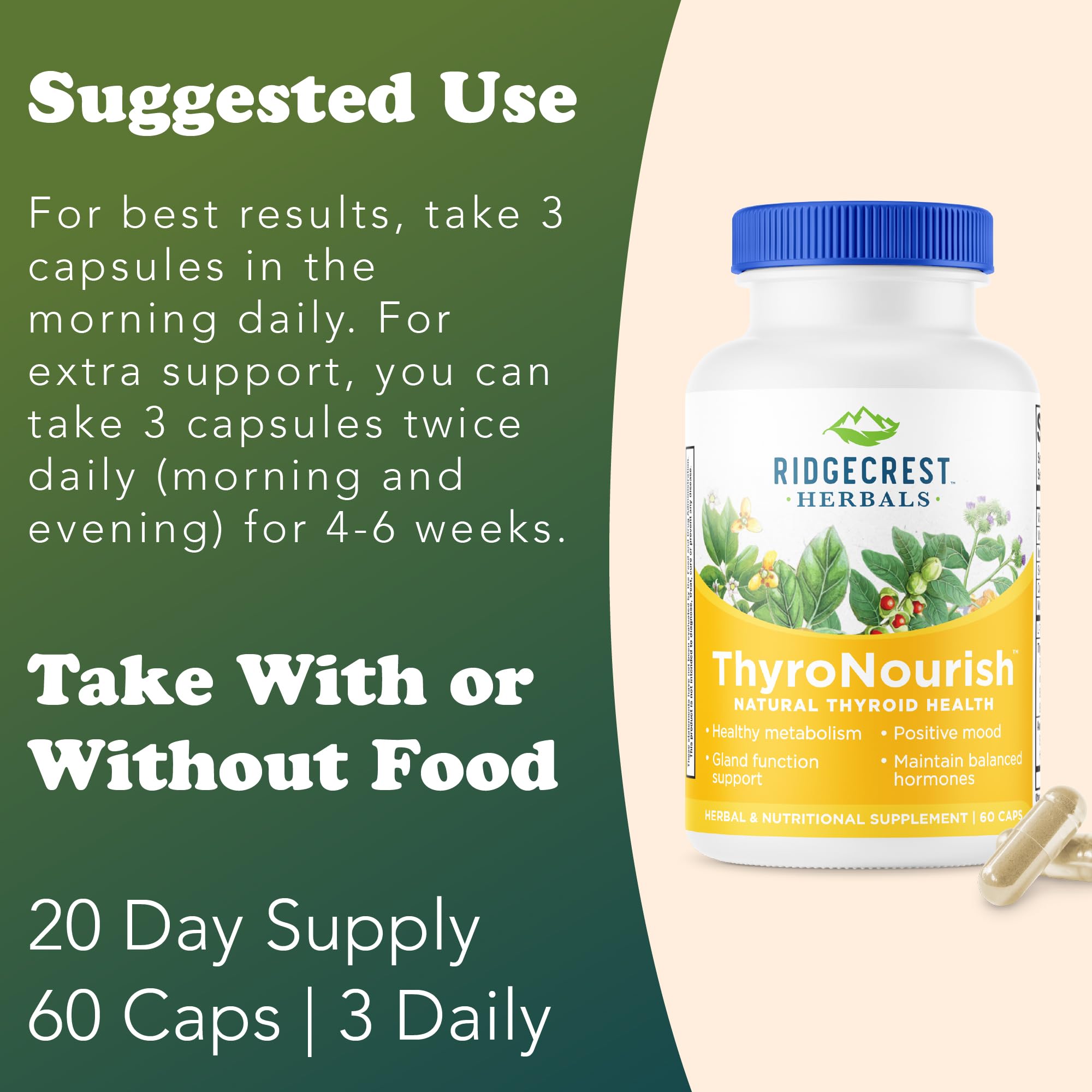 RidgeCrest ThyroNourish label closeup with key vitamins.