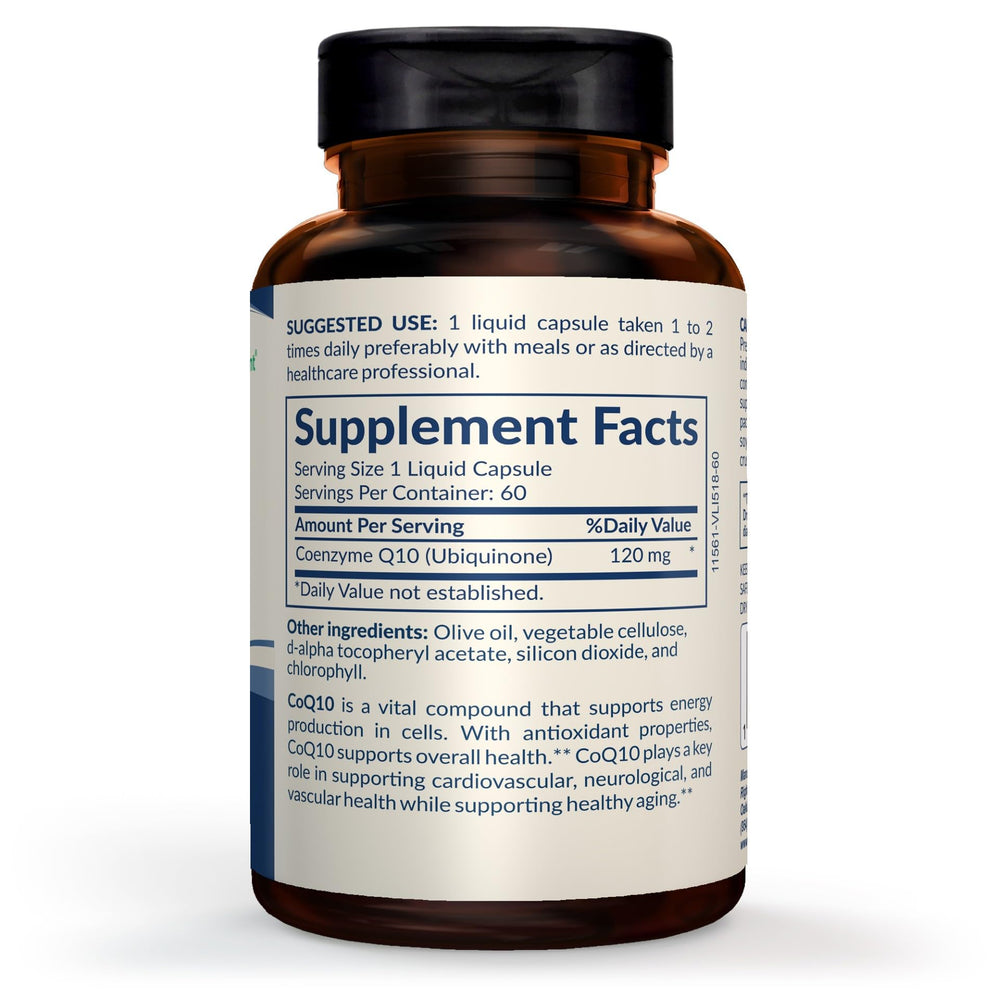 Close-up of CoQ10 capsule highlights small size for easy daily intake.