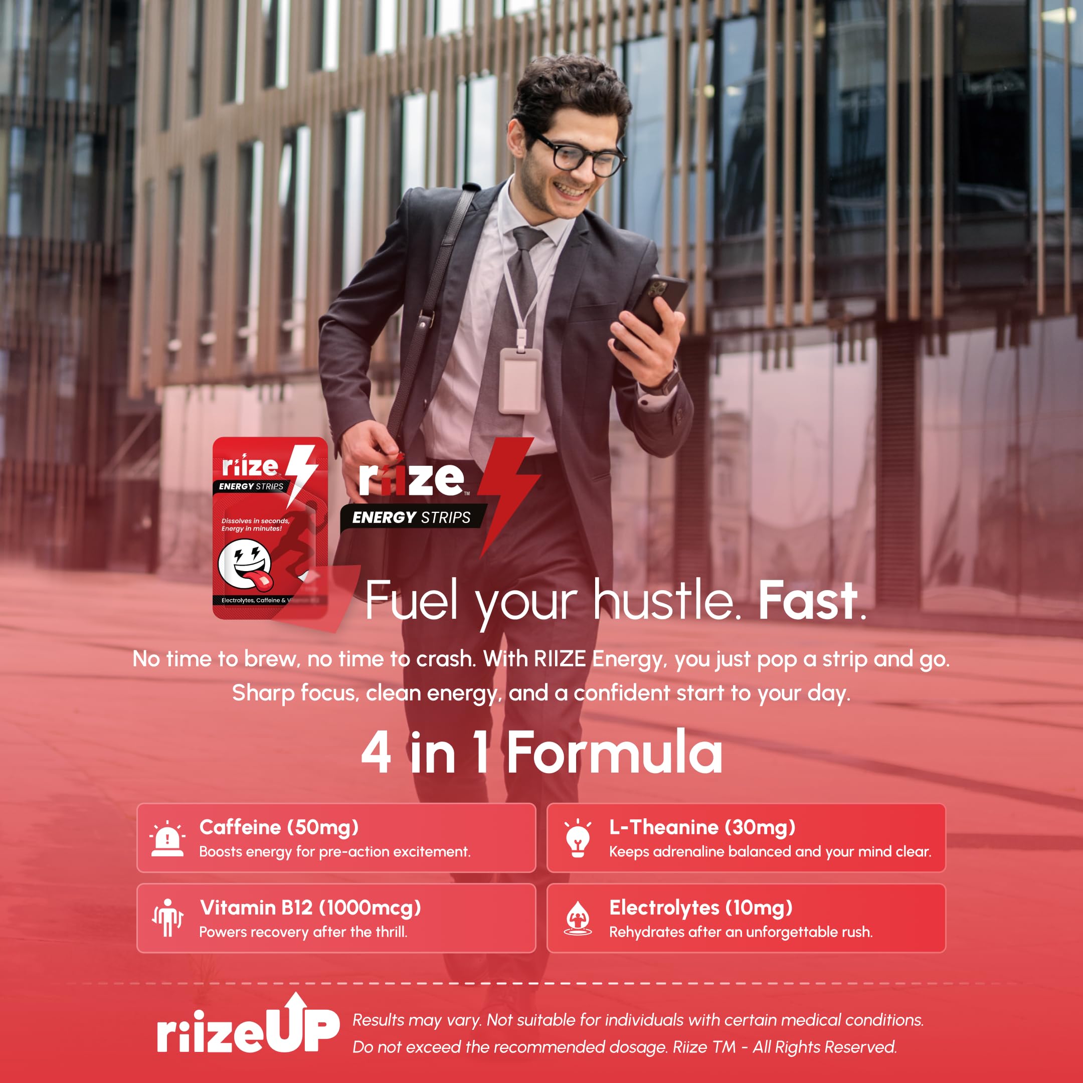Riize Energy Strips natural flavors close-up highlighting vegan formula.