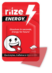 Riize Energy Strips dissolving under the tongue for fast focus.