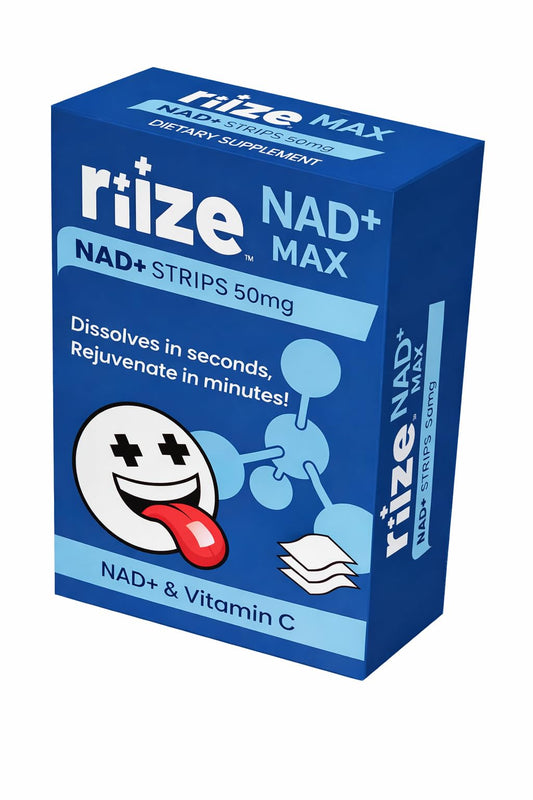 Riize NAD+ Strips dissolving on the tongue for convenient energy support