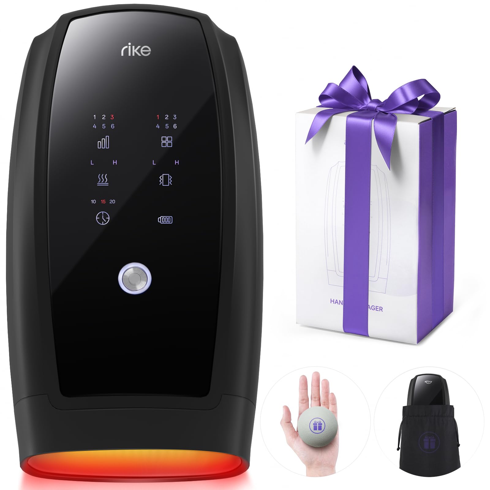 RIKE Hand Massager showing 6 modes for customizable therapy.