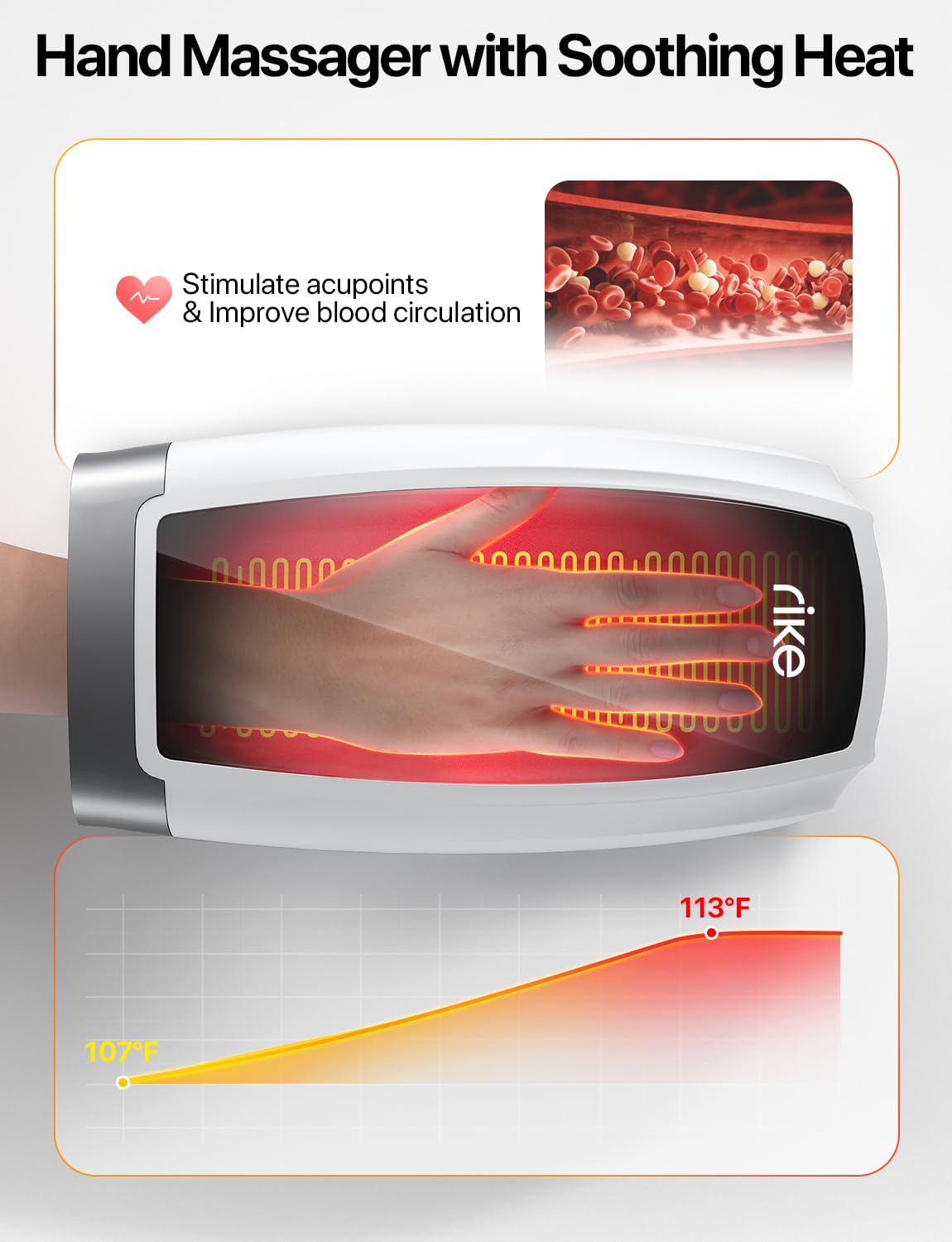 RIKE Hand Massager heat levels providing soothing warmth during use