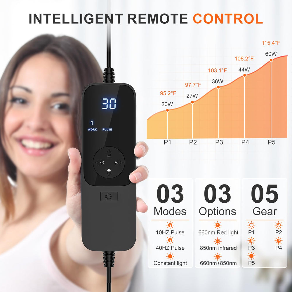 Rikimxin red light therapy mat control panel showing brightness and timer