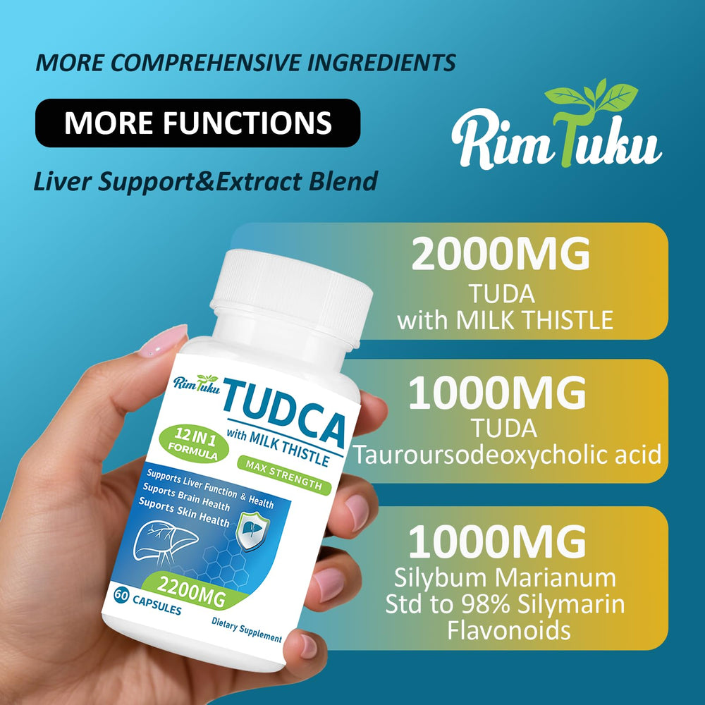 RimTuku 2200mg Tudca Milk Thistle capsules showing high-potency formula for antioxidant support.