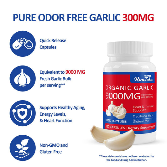 RimTuku 9000MG aged garlic extract label close-up highlighting high purity.