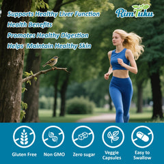 RimTuku bottle front label highlighting 12-in-1 liver health formula.
