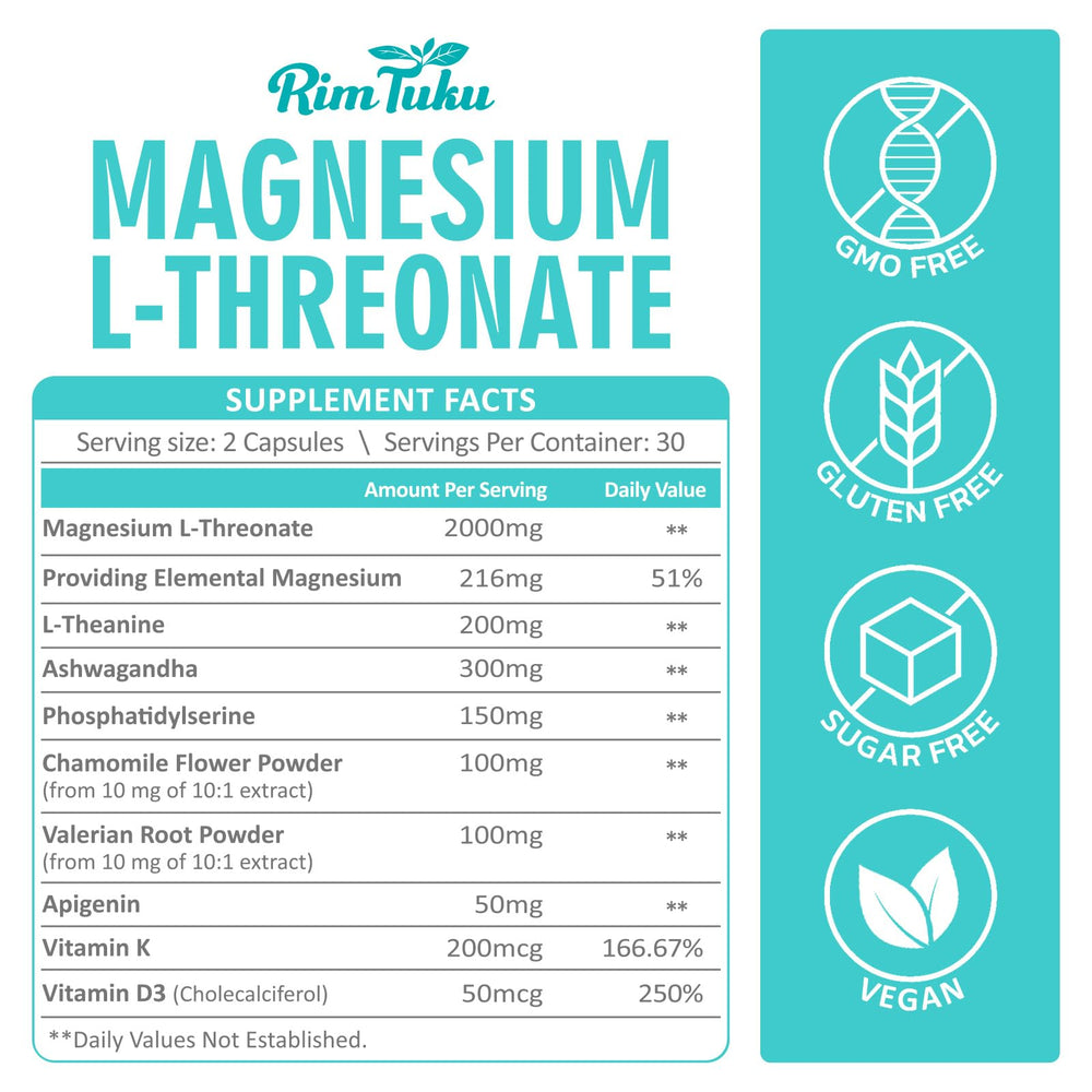 RimTuku label design emphasizes 2000mg L-Threonate for cognitive support