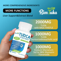 RimTuku TUDCA Milk Thistle capsules close-up emphasizing convenient daily detox support.