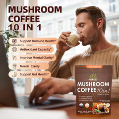 RIOWEGO organic blend ingredients label featuring Lion's Mane, Reishi, and Chaga.