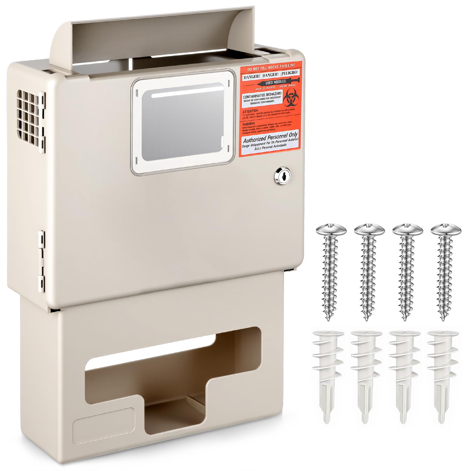 Ripeng wall-mounted 5 qt sharps cabinet with locking mechanism for safe waste storage.