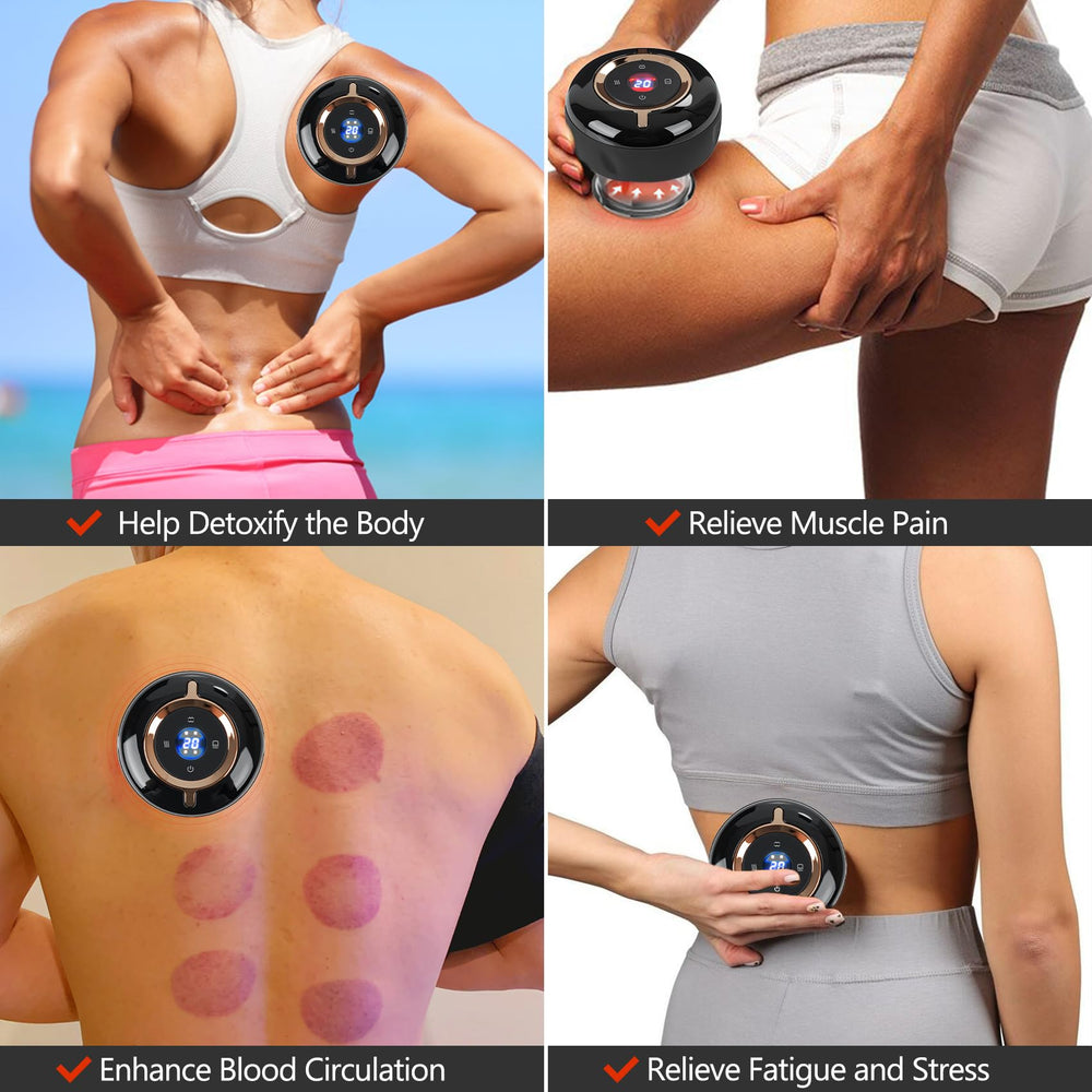 RIRC cupping cups attached during treatment for focused back and shoulder relaxation